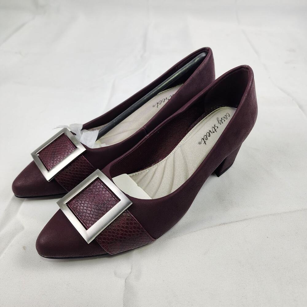 Easy Street Womens Cider Block Heel Pumps Burgundy Matte Snake 7.5 M New